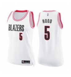 Women's Portland Trail Blazers #5 Rodney Hood Swingman White Pink Fashion Basketball Jersey