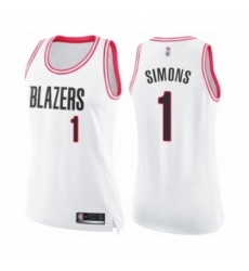 Women's Portland Trail Blazers #1 Anfernee Simons Swingman White Pink Fashion Basketball Jersey