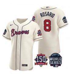 Atlanta Braves #8 Eddie Rosario Cream Nike 150th Anniversary 2021 World Series MLB Jersey