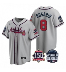 Atlanta Braves #8 Eddie Rosario Nike 150th Anniversary 2021 World Series Game MLB Jersey - Grey