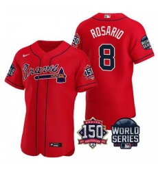 Atlanta Braves #8 Eddie Rosario Red Nike 150th Anniversary 2021 World Series MLB Jersey