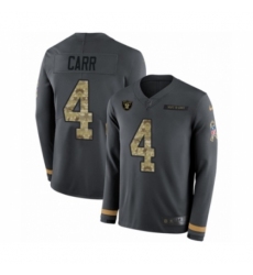 Men's Nike Oakland Raiders #4 Derek Carr Limited Black Salute to Service Therma Long Sleeve NFL Jersey