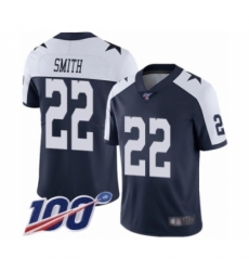 Men's Dallas Cowboys #22 Emmitt Smith Navy Blue Throwback Alternate Vapor Untouchable Limited Player 100th Season Football Jersey