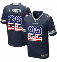 Men's Nike Dallas Cowboys #22 Emmitt Smith Elite Navy Blue Home USA Flag Fashion NFL Jersey