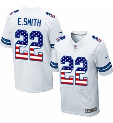 Men's Nike Dallas Cowboys #22 Emmitt Smith Elite White Road USA Flag Fashion NFL Jersey