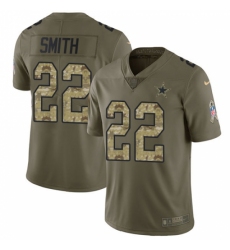 Men's Nike Dallas Cowboys #22 Emmitt Smith Limited Olive/Camo 2017 Salute to Service NFL Jersey