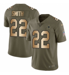 Men's Nike Dallas Cowboys #22 Emmitt Smith Limited Olive/Gold 2017 Salute to Service NFL Jersey