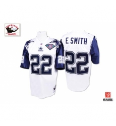 Mitchell and Ness Dallas Cowboys #22 Emmitt Smith Authentic White 75TH Patch Throwback NFL Jersey