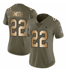 Women's Nike Dallas Cowboys #22 Emmitt Smith Limited Olive/Gold 2017 Salute to Service NFL Jersey