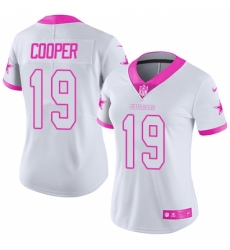 Women's Nike Dallas Cowboys #19 Amari Cooper Limited White Pink Rush Fashion NFL Jersey