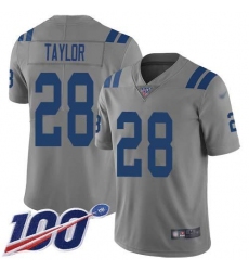 Men's Nike Indianapolis Colts #28 Jonathan Taylor Gray Stitched NFL Limited Inverted Legend 100th Season Jersey