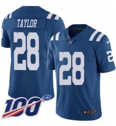 Men's Nike Indianapolis Colts #28 Jonathan Taylor Royal Blue Stitched NFL Limited Rush 100th Season Jersey