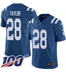 Men's Nike Indianapolis Colts #28 Jonathan Taylor Royal Blue Team Color Stitched NFL 100th Season Vapor Untouchable Limited Jersey