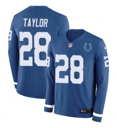 Men's Nike Indianapolis Colts #28 Jonathan Taylor Royal Blue Team Color Stitched NFL Limited Therma Long Sleeve Jersey