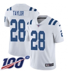 Men's Nike Indianapolis Colts #28 Jonathan Taylor White Stitched NFL 100th Season Vapor Untouchable Limited Jersey