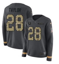 Women's Nike Indianapolis Colts #28 Jonathan Taylor Anthracite Salute To Service Stitched NFL Limited Therma Long Sleeve Jersey