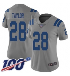 Women's Nike Indianapolis Colts #28 Jonathan Taylor Gray Stitched NFL Limited Inverted Legend 100th Season Jersey