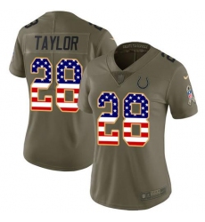 Women's Nike Indianapolis Colts #28 Jonathan Taylor Olive USA Flag Stitched NFL Limited 2017 Salute To Service Jersey