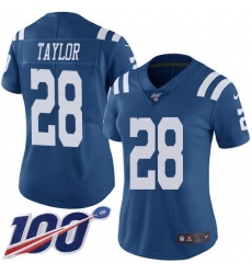 Women's Nike Indianapolis Colts #28 Jonathan Taylor Royal Blue Stitched NFL Limited Rush 100th Season Jersey