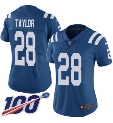 Women's Nike Indianapolis Colts #28 Jonathan Taylor Royal Blue Team Color Stitched NFL 100th Season Vapor Untouchable Limited Jersey