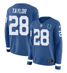 Women's Nike Indianapolis Colts #28 Jonathan Taylor Royal Blue Team Color Stitched NFL Limited Therma Long Sleeve Jersey