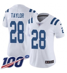 Women's Nike Indianapolis Colts #28 Jonathan Taylor White Stitched NFL 100th Season Vapor Untouchable Limited Jersey