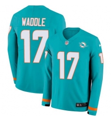 Unisex Nike Miami Dolphins #17 Jaylen Waddle Aqua Green Team Color Stitched NFL Limited Therma Long Sleeve Jersey