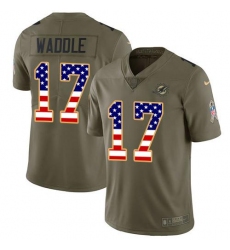 Unisex Nike Miami Dolphins #17 Jaylen Waddle Olive USA Flag Stitched NFL Limited 2017 Salute To Service Jersey