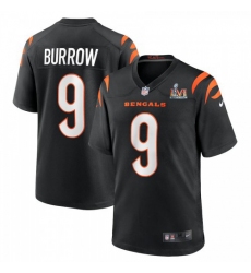 Men's Cincinnati Bengals #9 Joe Burrow Black Super Bowl LVI Patch Nike Game Jersey