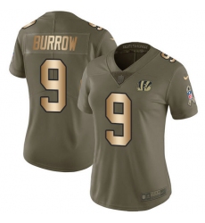 Women's Nike Cincinnati Bengals #9 Joe Burrow Olive-Gold Stitched NFL Limited 2017 Salute To Service Jersey