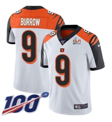 Youth Nike Cincinnati Bengals #9 Joe Burrow White Super Bowl LVI Patch Stitched NFL 100th Season Vapor Limited Jersey