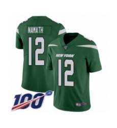 Men's New York Jets #12 Joe Namath Green Team Color Vapor Untouchable Limited Player 100th Season Football Jersey