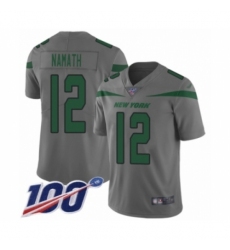 Men's New York Jets #12 Joe Namath Limited Gray Inverted Legend 100th Season Football Jersey