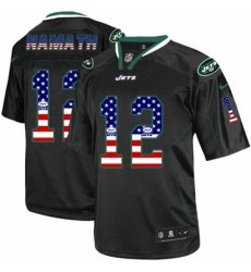 Men's Nike New York Jets #12 Joe Namath Elite Black USA Flag Fashion NFL Jersey