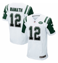 Men's Nike New York Jets #12 Joe Namath Elite White Road Drift Fashion NFL Jersey