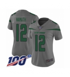 Women's New York Jets #12 Joe Namath Limited Gray Inverted Legend 100th Season Football Jersey