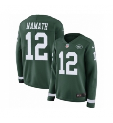 Women's Nike New York Jets #12 Joe Namath Limited Green Therma Long Sleeve NFL Jersey