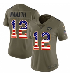 Women's Nike New York Jets #12 Joe Namath Limited Olive/USA Flag 2017 Salute to Service NFL Jersey