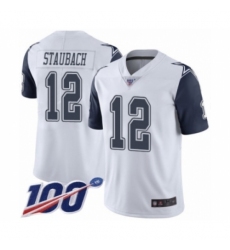 Men's Dallas Cowboys #12 Roger Staubach Limited White Rush Vapor Untouchable 100th Season Football Jersey