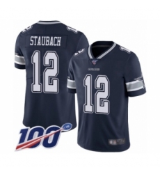 Men's Dallas Cowboys #12 Roger Staubach Navy Blue Team Color Vapor Untouchable Limited Player 100th Season Football Jersey