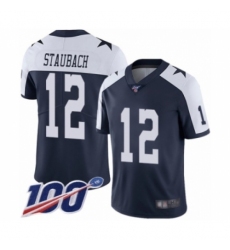 Men's Dallas Cowboys #12 Roger Staubach Navy Blue Throwback Alternate Vapor Untouchable Limited Player 100th Season Football Jersey