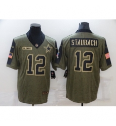 Men's Dallas Cowboys #12 Roger Staubach Olive Gold 2021 Salute To Service Limited Player Jersey