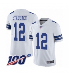 Men's Dallas Cowboys #12 Roger Staubach White Vapor Untouchable Limited Player 100th Season Football Jersey