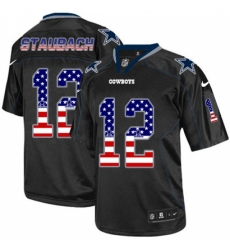 Men's Nike Dallas Cowboys #12 Roger Staubach Elite Black USA Flag Fashion NFL Jersey