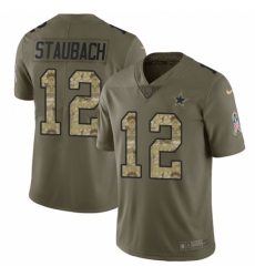 Men's Nike Dallas Cowboys #12 Roger Staubach Limited Olive/Camo 2017 Salute to Service NFL Jersey