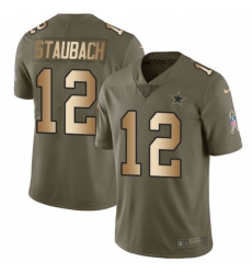 Men's Nike Dallas Cowboys #12 Roger Staubach Limited Olive/Gold 2017 Salute to Service NFL Jersey