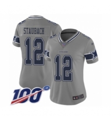 Women's Dallas Cowboys #12 Roger Staubach Limited Gray Inverted Legend 100th Season Football Jersey