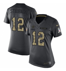 Women's Nike Dallas Cowboys #12 Roger Staubach Limited Black 2016 Salute to Service NFL Jersey