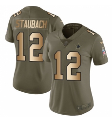 Women's Nike Dallas Cowboys #12 Roger Staubach Limited Olive/Gold 2017 Salute to Service NFL Jersey