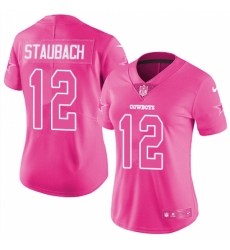 Women's Nike Dallas Cowboys #12 Roger Staubach Limited Pink Rush Fashion NFL Jersey